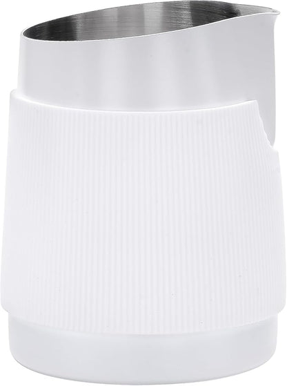 Normcore Handleless Milk Pitcher with Round Spout - Espresso Steaming Pitcher - 18/8 Stainless Steel Milk Frothing Jug - Premium Barista Tools - Non-stick coating White - 15.2 oz (450 ml)