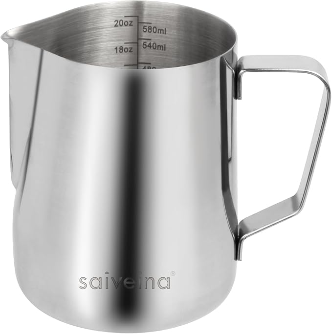 Stainless Steel Milk Frothing Pitcher - 20oz (600ml) for Espresso Machine, Cappuccino, Latte Art