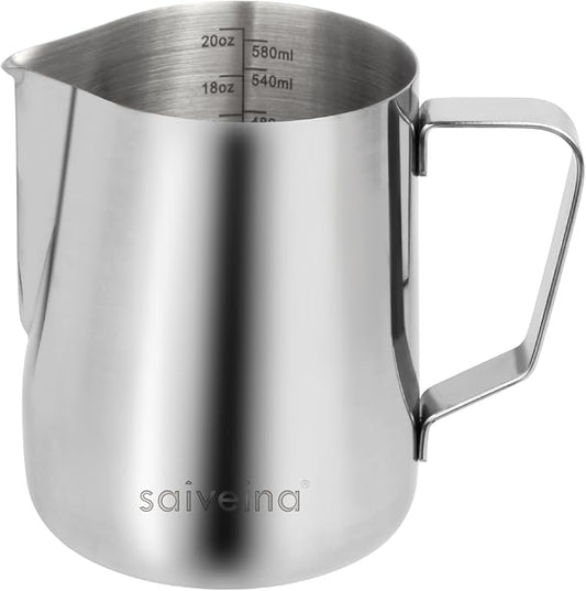 Stainless Steel Milk Frothing Pitcher - 20oz (600ml) for Espresso Machine, Cappuccino, Latte Art