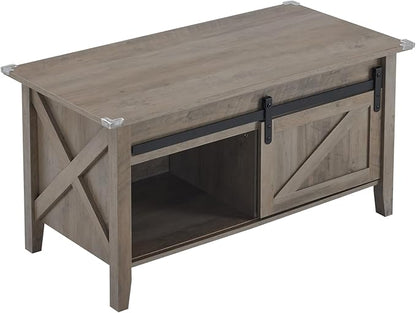 VINGLI Rustic Grey Lift Top Coffee Table, 36" Small Farmhouse Barn Door Coffee Table with Storage, Rectangular Center Coffe Table with Lifting Top, Lift Up Living Room Tables with Hidden Compartment