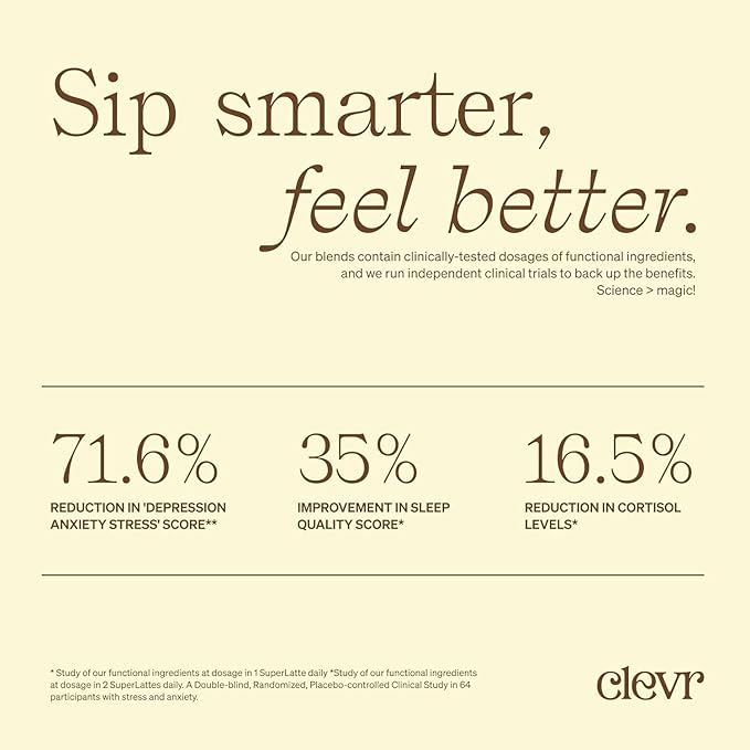 Clevr Blends Organic Matcha Green Tea Latte, Instant Ceremonial Grade, Superfood Powder Blend with Oat Milk, Lions Mane, Reishi Mushroom, Coconut Cream, Ashwagandha, Serve Hot or Iced, (30 Lattes)