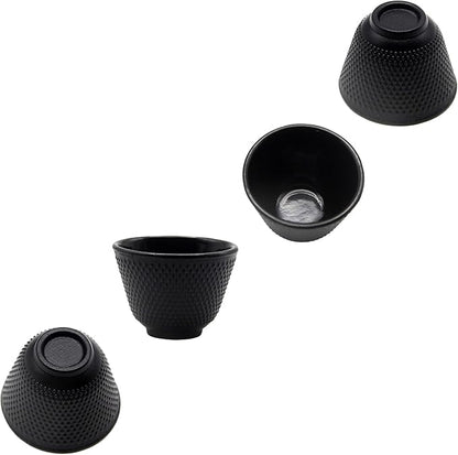 Japanese Cast Iron Tea Cups, Small and Heavy Teacups with no Handles, Japanese Style Cup for Adults, Asian Teacup, Coated with Enameled Interior, 4 Pcs/Box (Black, 3.38oz/100ml)
