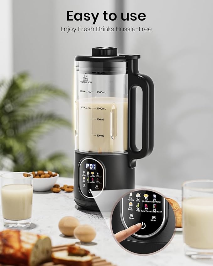 Upgraded 55oz (Extra Large) Nut Milk Maker Machine for Almond,Oat, Soy Milk Maker Machine with Auto Clean, Delay Start, BoilWater, Keep Warm (5-6 Cups),Black