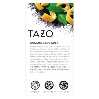 TAZO Organic Earl Grey Tea Bags, Black tea with Caffeine, 16 Total Tea Bags (Pack of 2)