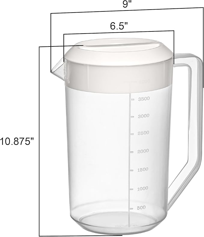 Amazing Abby - Kitchen Party - 4-Quart Plastic Pitcher (1-Pack), Unbreakable Water Pitcher with Lid, BPA-Free, Heat-Resistant, Dishwasher-Safe, Great for Both Iced and Hot Drinks, Indoors and Outdoors