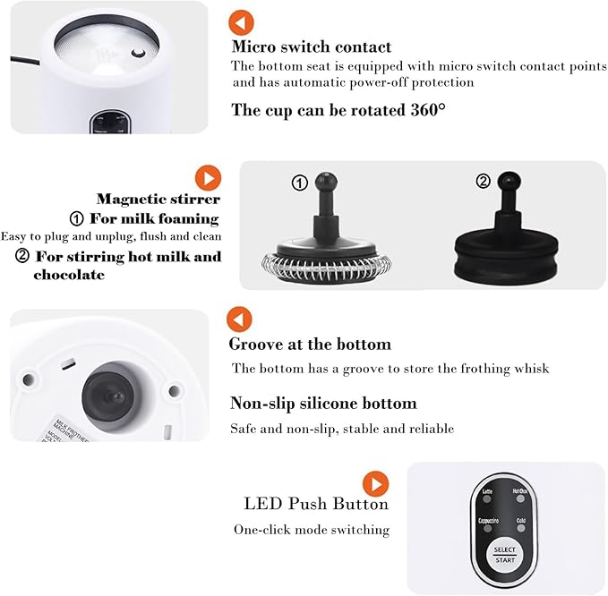 Electric Milk Frother,4 in 1 -Automatic Milk Frother,14oz Silent Operation Hot and Cold Milk Foamer Temperature Control Milk Steamer Warmer for Coffee,Latte,Cappuccino,Hot Choc,Dishwasher Safe (White)