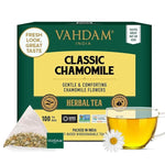 Load image into Gallery viewer, VAHDAM, Chamomile Herbal Tea (100 Pyramid Tea Bags) Resealable Ziplock Pouch | Caffeine Free, Non GMO, Gluten Free | 100% Pure Tisane - Sweet &amp; Floral | Made With Natural Chamomile Flowers