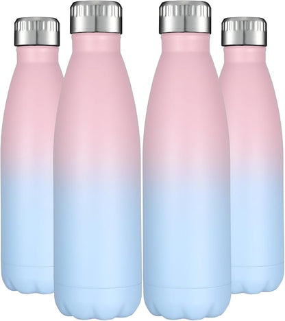 HASLE OUTFITTERS 17oz Stainless Steel Water Bottles Bulk, Vacuum Insulated Water Bottles Double Walled Reusable Metal Sports Water Bottles Keep Drinks Hot and Cold, Pink Blue, 4Packs