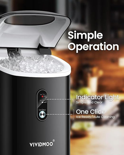 Nugget Ice Maker Countertop, 34lbs/Day, Portable Sonic Pebble Ice Maker with Self-Cleaning, Fast Ice in 6 Mins, Compact Crushed Pellet Ice Machine for Home/Office/Kitchen/RV/Camping, Black