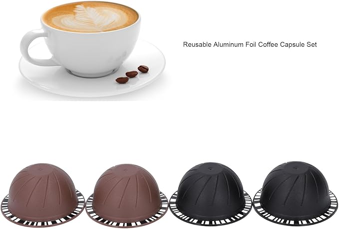 Reusable Coffee Capsule Refillable Coffee Pod Kit with 100PCS Aluminum Foil Lids and 4 Capsules for Machines