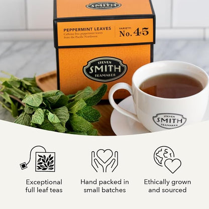 Steven Smith Teamaker Peppermint Leaves No. 45, Herbal Tea, Caffeine-Free, Sugar-Free, Sustainably Grown, Tea Bags, 15 Sachets, 0.78oz each