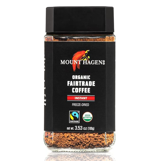 Mount Hagen 3.53oz Organic Freeze Dried Instant Coffee - 12 pack | Eco-friendly Coffee Made From Organic Medium Roast Arabica Beans | Fair-Trade Coffee Instant [12 x 3.53oz Jar]
