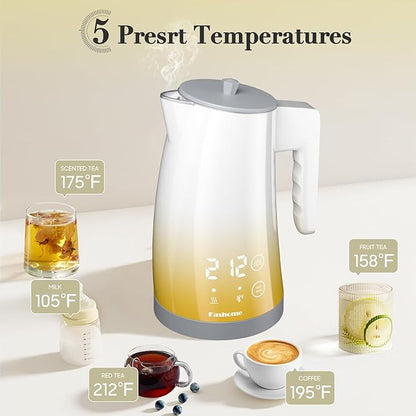 Electric Kettle Temperature Control, 304 Stainless Steel Interior, BPA-Free, 1.25L Hot Water Boiler, 1200W Kettle with Auto Shut-Off & Boil Dry Protection, Cordless Base (Yellow Gradient)