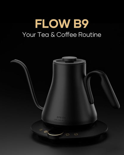 Cocinare FLOW B9 Gooseneck Electric Kettle, Precise Temperature Control for Pour-Over Coffee & Tea Brewing, Stainless Steel Interior, Rapid Heating for Boiling Water, 1500W/0.9L Matte Black
