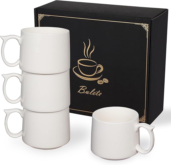 Large Coffee Mugs Set of 4, 19 oz Stackable Ceramic Coffee Mug, Coffee Cups with Large Handle for Latte, Cappuccino, Milk, Tea, Dishwasher & Microwave Safe, Ideal Gift for Men, Women - White