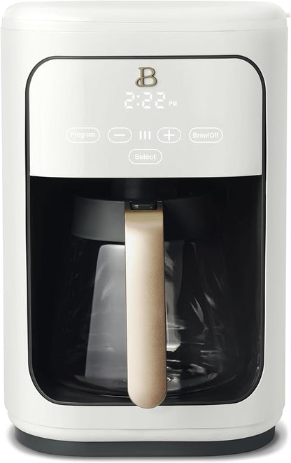 Beautiful Coffee Maker, 14-Cup, Touch-Activated Display, Programmable, Automatic Shut-Off, 1200W, Keep Warm, 24h Timer (White Icing)