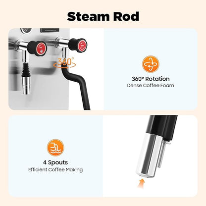 2500W Commercial Milk Frother Machine, 2.1Gal Multi-purpose Steam Hot Water Boiler with Double Boiler, Stainless Steel Milk Steamer for Coffee, Latte, Cappuccino