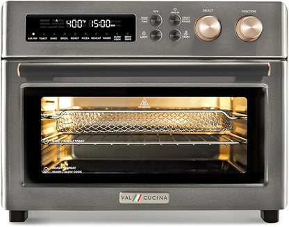 Infrared Heating Air Fryer Toaster Oven, Extra Large Countertop Convection Oven 10-in-1 Combo, 6-Slice Toast, Enamel Baking Pan Easy Clean with Recipe Book, Black Matte Stainless Steel