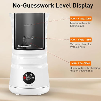 Secura Electric Milk Frother, Automatic Milk Steamer, 4-IN-1 Hot & Cold Foam Maker-8.4oz/240ml Milk Warmer for Latte, Cappuccinos, Macchiato with Silicone Spatula, Silent Operation & Shut-off