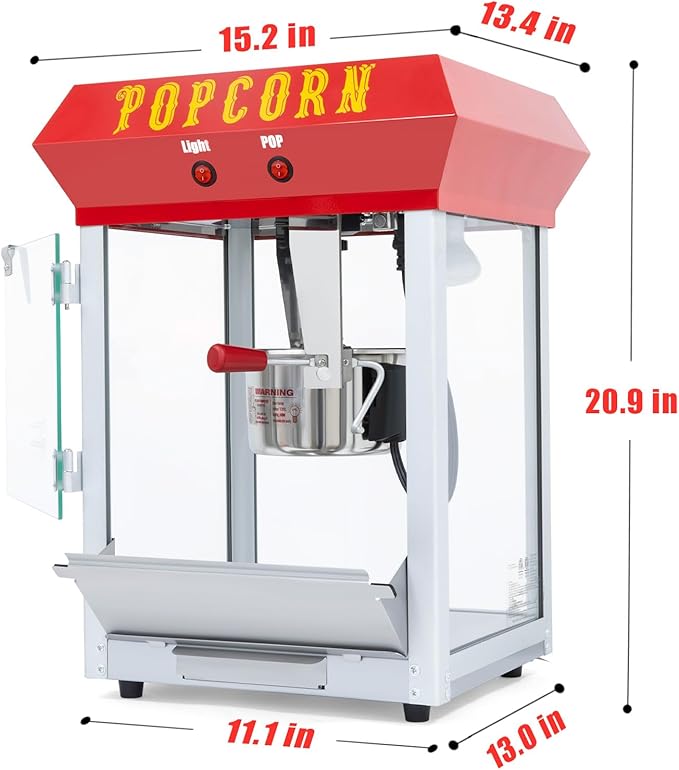 6OZ Popcorn Machine 丨 Stainless Steel Kettle Popcorn Maker for Home, Theater, Parties丨Grade Electric Popper, Red
