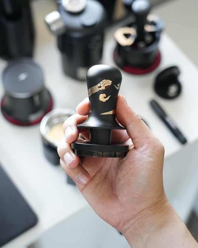 MHW-3BOMBER 58.35mm Espresso Tamper New Year Edition Snake Pattern - 3 Spring Loaded Coffee Tamper with Sound Feedback - Barista Tamper Tool with Ergonomic Handle Flat Base T6069FS-OS