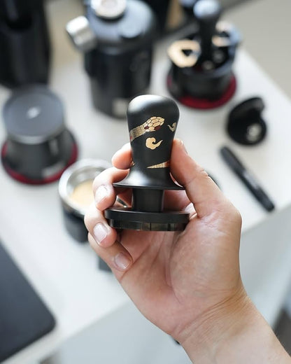 MHW-3BOMBER 58.35mm Espresso Tamper New Year Edition Snake Pattern - 3 Spring Loaded Coffee Tamper with Sound Feedback - Barista Tamper Tool with Ergonomic Handle Flat Base T6069FS-OS