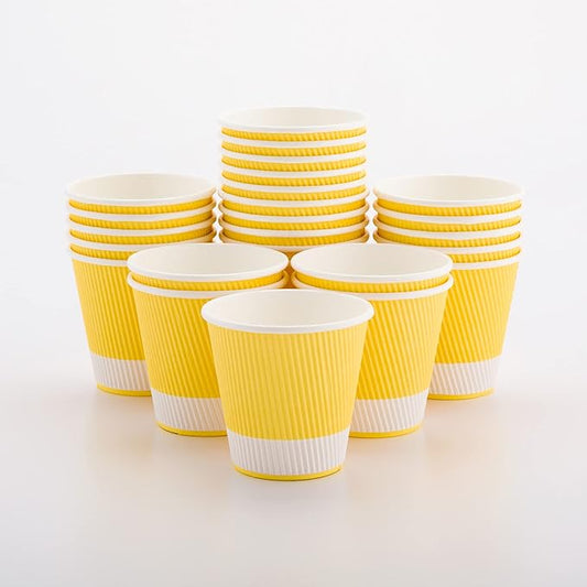Restaurantware 8 Ounce Double Wall Disposable Coffee Cups, 500 Insulated Light Yellow Paper Tumblers with Ripple Wall Design, Lids Sold Separately for Hot Drinks like Tea, Coffee and More