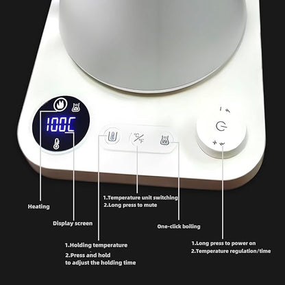 Electric Kettles, Gooseneck Electric Kettle, ±1℉ Temperature Control, Stainless Steel Inner, Quick Heating, for Pour Over Coffee, Brew Tea, Boil Hot Water, 0.9L (White)