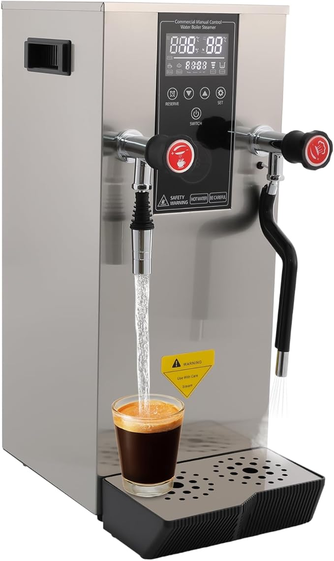 4 IN 1 Commercial Hot Water Machine, 110V/2300W Coffee Milk Foam Maker, 12L/3.17gal/H Steam Water Boiling Machine, Electric Foam Machine for Coffee Bubble Tea Milk Tea