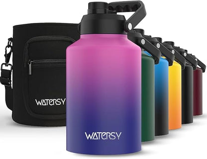 1 Gallon Water Bottle Insulated(Cold for 48 Hrs),BPA Free&Leak Proof,128oz Stainless Steel Water Jug,Big thermo,Large Water Bottle with Handle for Gym,Hiking,Camping&Travel,Gradient Purple