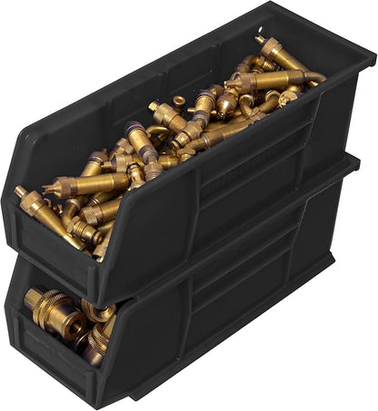 Akro-Mils 30224 AkroBins Plastic Storage Bins, Space-Saving Stackable Bins for Garage, Pantry, Craft Organization, 11" L x 4" W x 4" H, Black, 12-Pack