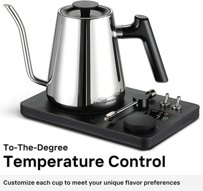 DJ Electric Gooseneck Kettle for Pour Over Coffee & Tea - Water Boiler - Turntable Design - Quick Heating & Temperature Control - Stainless Steel