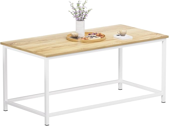 SAYGOER Coffee Table Simple Modern Coffee Tables Open Design Rectangular Minimalist Center Table for Living Room Home Office, Easy Assembly, 39.37 x 19.69 x 17.72, Oak White