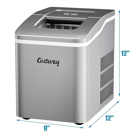 COSTWAY Countertop Ice Maker, 26Lbs/24H Portable Ice Machine with Self-Cleaning Function, Bullet Ice Cubes Ready in 8 Mins, Scoop and Removable Basket,Ice Maker for Home Party Bar, Silver