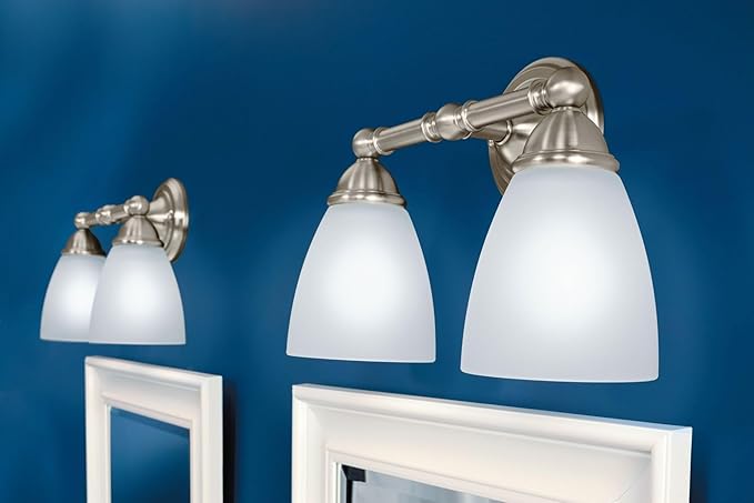 Moen YB2262BN Brantford 2-Light Dual-Mount Bath Bathroom Vanity Fixture with Frosted Glass, Brushed Nickel