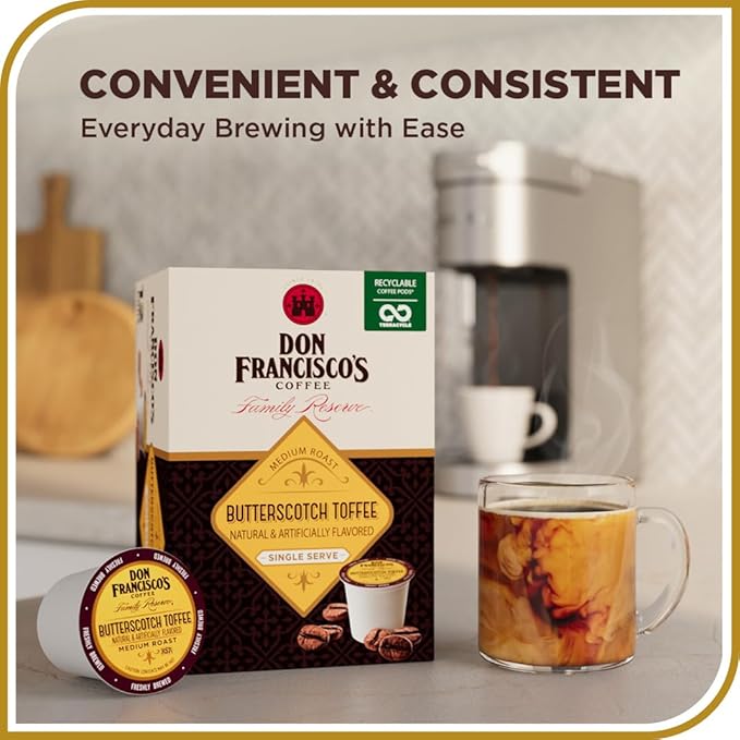 Don Francisco's Butterscotch Toffee Flavored Coffee - 24 K-Cup Compatible Single-Serve Pods - 100% Arabica - Compatible with Keurig Brewers