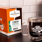 Fresh Roasted Coffee, Organic Ethiopian Yirgacheffe | USDA Organic, Mold & Myco 3rd Party Tested, Kosher | 24 Pods for K Cup Brewers