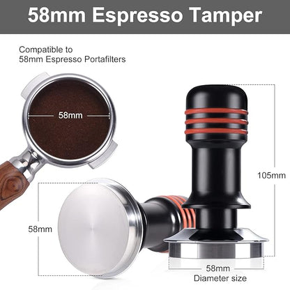 Espresso Tamper 58mm, Coffee Tamper with 30lbs Spring Loaded, Hand Press Tamper Tool for 58mm Portafilter, Calibrated Tamper for Espresso Machine, Black