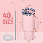 Load image into Gallery viewer, 40 oz Tumbler with Handle and Straw Lid,Insulated Reusable Stainless Steel Water Bottle Travel Mug，Cupholder Friendly Double Wall Vacuum Sealed Cup (Pink)