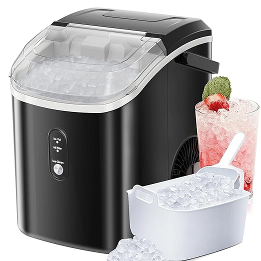Antarctic Star Countertop Ice Maker with Soft Chewable Pellet Ice, 34lbs/24Hrs, One-Click Operation, Self-Cleaning Portable Peddle Ice Machine with Ice Scoop for Kitchen,Office,Bar,RV (Black)