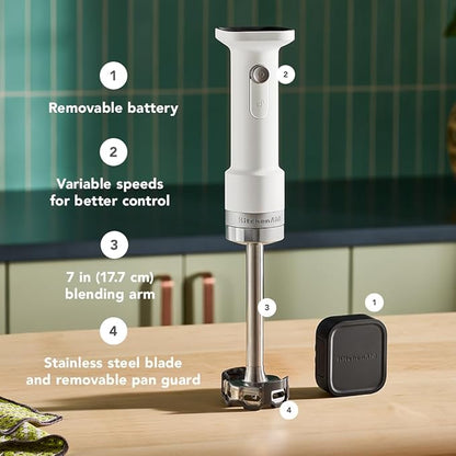 KitchenAid Go Cordless Hand Blender - battery included, KHBRV71, Porcelain White