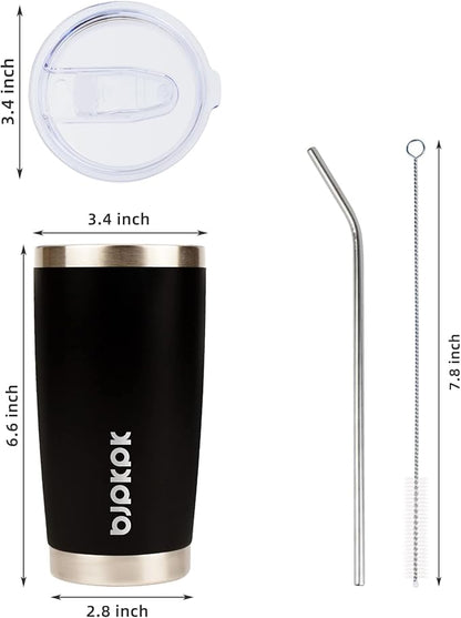 BJPKPK Black Insulated Tumbler With Lid And Straw 20 oz Stainless Steel Coffee Tumblers Cup