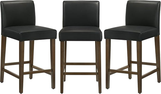 CHITA Counter Height Bar Stools Set of 3, 27" H Seat Height Upholstered Barstools, PU Leather in Black