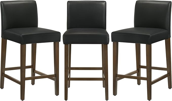 CHITA Counter Height Bar Stools Set of 3, 27" H Seat Height Upholstered Barstools, PU Leather in Black