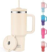 Load image into Gallery viewer, WETOWETO 40oz Tumbler with Handle | Insulated Stainless Steel Travel Mug | 34Hrs Cold &amp; 10Hrs Hot Retention | 100% Leakproof Lid &amp; Straw | Dishwasher Safe + Car Cup Holder Fit (Cream Color)