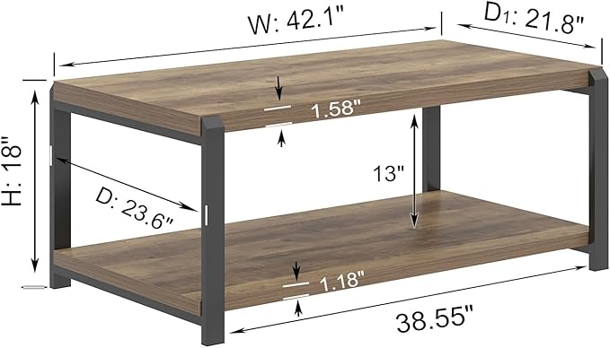 EXCEFUR Modern Coffee Table, Rustic Wood and Metal Center Table for Living Room, Industrial Rectangle Cocktail Tea Table with Storage, Oak