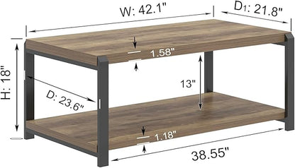 EXCEFUR Modern Coffee Table, Rustic Wood and Metal Center Table for Living Room, Industrial Rectangle Cocktail Tea Table with Storage, Oak