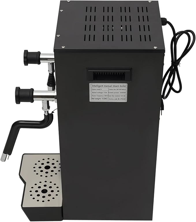 Commercial Milk Frother, 3KW 12L Multi-Purpose Full-Automatic Steam Boiling Water Frothing Machine Steam Milk Frothing Machine with 12H Timing Function for Tea Coffee Dessert Milk (BLACK)