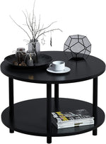 Load image into Gallery viewer, Small Round Coffee Table with Open Storage for Small Space, 23.5" Black 2-Tier Wooden Center Table for Living Room, Metal Legs, Easy to Assemble