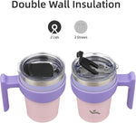 Load image into Gallery viewer, 10 oz Tumbler with Handle and 2 Straw 2 Lid, Insulated Water Bottle Stainless Steel Vacuum Cup Reusable Travel Mug,Pastel Sunset